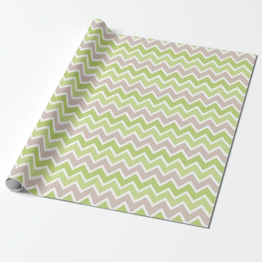 GROENE TAUPE WITTE ZIG ZAG STREPEN CADEAUPAPIER (Uitgerold)
