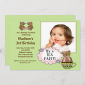 Groene Tea Party Foto van Birthday Party Kaart (Voorkant / Achterkant)