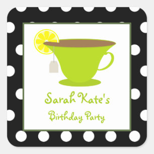Groene Teacup Polka Dot Birthday Party Stickers