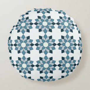 Groene & Teal Bloeiende Geometrische Bloem Ronde K Rond Kussen