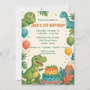 Groene Teal Dinosaur 5e Verjaardagsfeestje Kaart