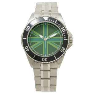 Groene Teal Union Jack Vlag Stijl Achtergrond Horloge