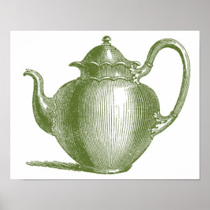 Groene Teapot Tea Pot Kitchen Wall Art Poster