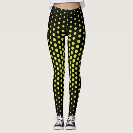 Groene Techno Stip Zwarte Achtergrond Leggings (Voorkant)