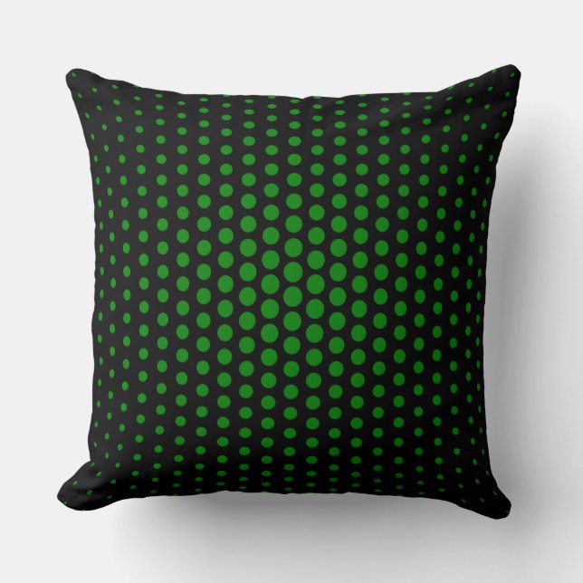 Groene Techno Stippen Modern Zwart Kussen (Voorkant)