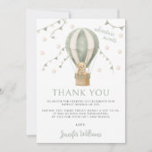 Groene Teddy Bear Ballon Adventure Baby Boy Shower Bedankkaart (Voorkant)