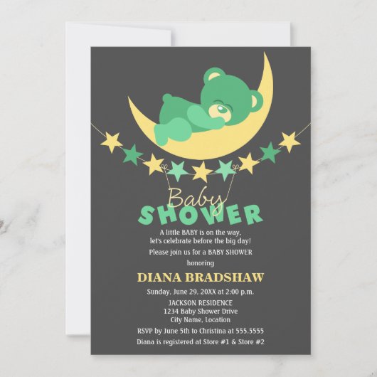 Groene Teddy Bear op het Baby shower Moon Kaart (Voorkant)