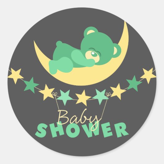 Groene Teddy Bear op het Baby shower Moon Ronde Sticker (Voorkant)