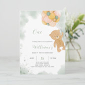 Groene Teddy Verjaardag Uitnodiging (Staand voorkant)