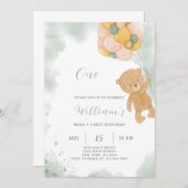 Groene Teddy Verjaardag Uitnodiging (Voorkant / Achterkant)