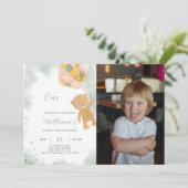 Groene Teddy Verjaardagsuitnodiging met foto Kaart (Staand voorkant)