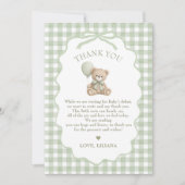 Groene teddybeer babyshower bedankkaart (Voorkant)