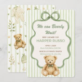 Groene teddybeer babyshower uitnodiging (Voorkant / Achterkant)