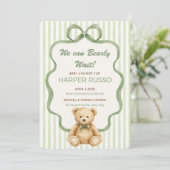 Groene teddybeer babyshower uitnodiging (Staand voorkant)