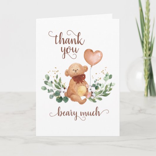 Groene Teddybeer Beary Veel Babyshower Bedankkaart (Voorkant)
