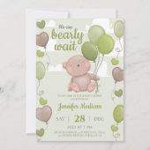 Groene teddybeer jongens babyshower uitnodiging (Voorkant)