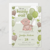 Groene teddybeer jongens babyshower uitnodiging (Voorkant / Achterkant)