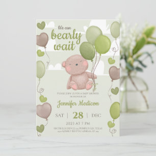 Groene teddybeer jongens babyshower uitnodiging