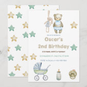 Groene teddybeer met sterren jongen 2e verjaardag kaart (Voorkant / Achterkant)