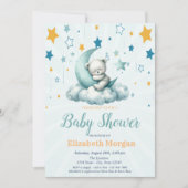 Groene Teddybeer, Sterren Cloud Moon Baby shower Kaart (Voorkant)