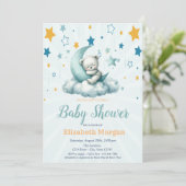 Groene Teddybeer, Sterren Cloud Moon Baby shower Kaart (Staand voorkant)