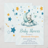 Groene Teddybeer, Sterren Cloud Moon Baby shower Kaart (Voorkant / Achterkant)