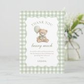 Groene teddybeer verjaardag bedankkaart (Staand voorkant)