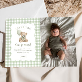 Groene teddybeer verjaardagsfoto bedankkaart