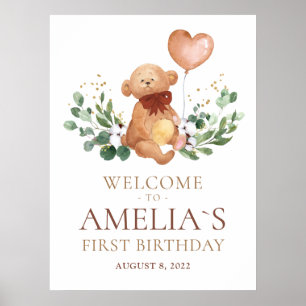 Groene teddybeer welkom baby verjaardag poster