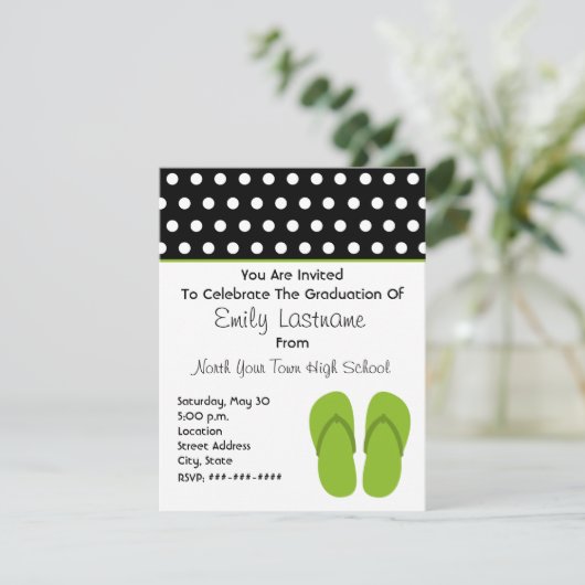 Groene Teenslippers / Afstuderen Polka Dots Kaart (Staand voorkant)