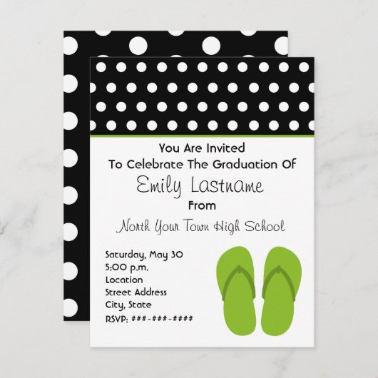 Groene Teenslippers / Afstuderen Polka Dots Kaart (Voorkant / Achterkant)