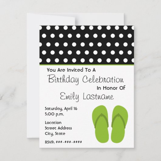 Groene Teenslippers / Polka Dots Birthday Party Kaart (Voorkant)