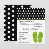 Groene Teenslippers / Polka Dots Birthday Party Kaart (Voorkant / Achterkant)