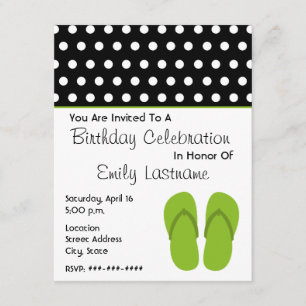 Groene Teenslippers / Polka Dots Birthday Party Kaart