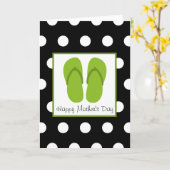 Groene Teenslippers / Polka Dots Moederdag Kaart (Gele Bloem)