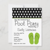 Groene Teenslippers / Polka Dots Pool Party Kaart (Voorkant)