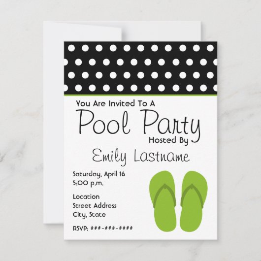 Groene Teenslippers / Polka Dots Pool Party Kaart (Voorkant)