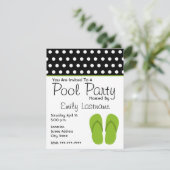 Groene Teenslippers / Polka Dots Pool Party Kaart (Staand voorkant)