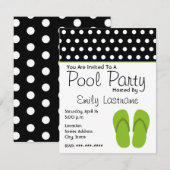 Groene Teenslippers / Polka Dots Pool Party Kaart (Voorkant / Achterkant)