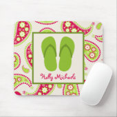 Groene Teenslippers / roze en groene paisley mouse Muismat (Met muis)