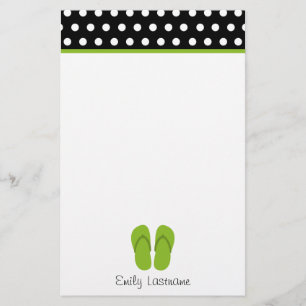 Groene Teenslippers / zwart met witte pooldots Briefpapier
