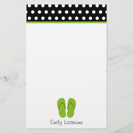 Groene Teenslippers / zwart met witte pooldots Briefpapier (Voorkant)