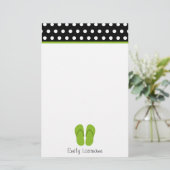 Groene Teenslippers / zwart met witte pooldots Briefpapier (Staand voorkant)