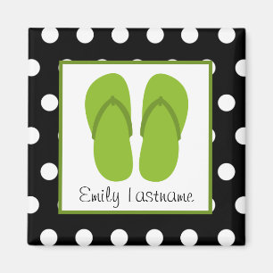 Groene Teenslippers / zwart met witte pooldots Magneet