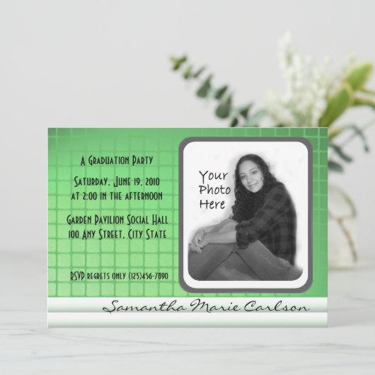 Groene Tegel Fotouitnodiging / Afstuderen Kaart (Staand voorkant)