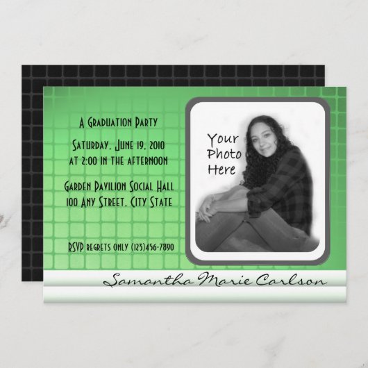 Groene Tegel Fotouitnodiging / Afstuderen Kaart (Voorkant / Achterkant)