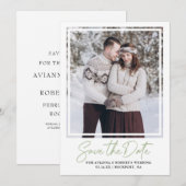 Groene tekst en foto van Sage Save The Date (Voorkant / Achterkant)