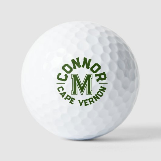 Groene tekstsport aangepaste monogram naam en team golfballen (Voorkant)