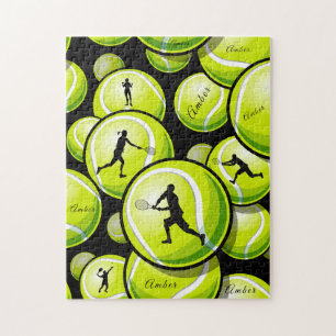 Groene Tennis Balls & Spelspatroon Voeg Kinder naa Legpuzzel
