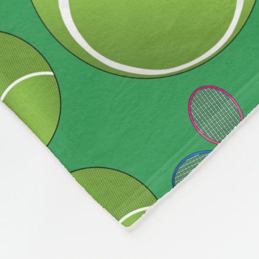 Groene tennisballen, rackets en netten fleece deken (Hoek)
